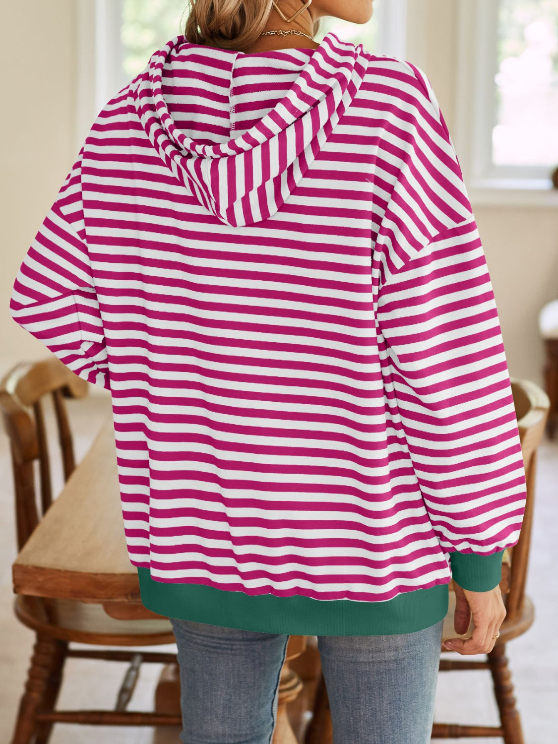 Lovelet Drawstring Striped Long Sleeve Hoodie