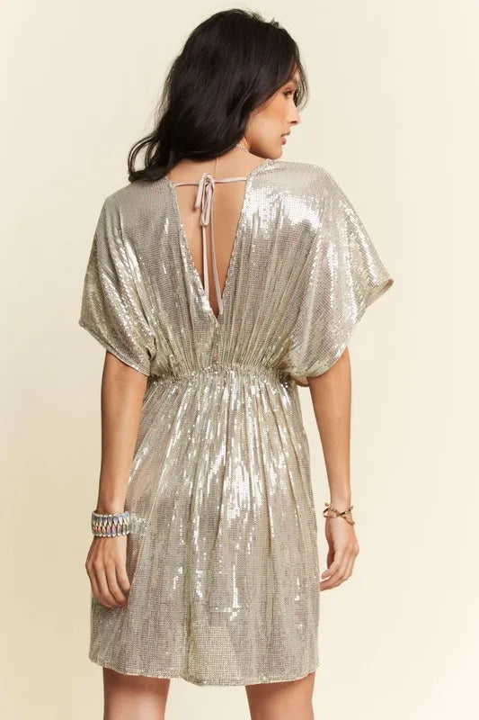 Fashion Sava | Party Dress | Sequin Plunge Neck Cut Out Design
