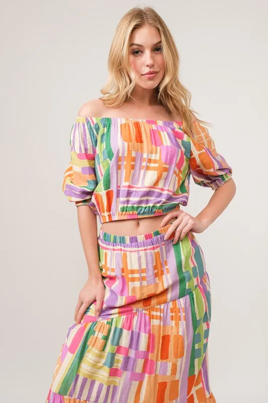 Fashion Sava | Asymmetric Maxi Skirt | Geo Printed Tiered Design