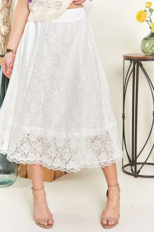 Fashion Sava | Lace Midi Skirt | Elastic Waist Comfort