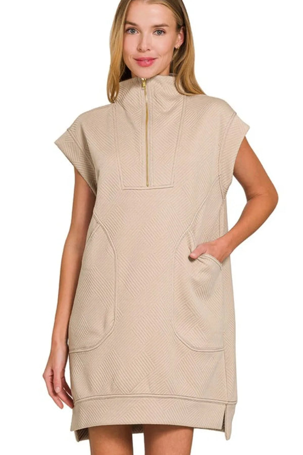 Fashion Sava | Knit Jacquard Mini Dress | Quarter Zipper Style