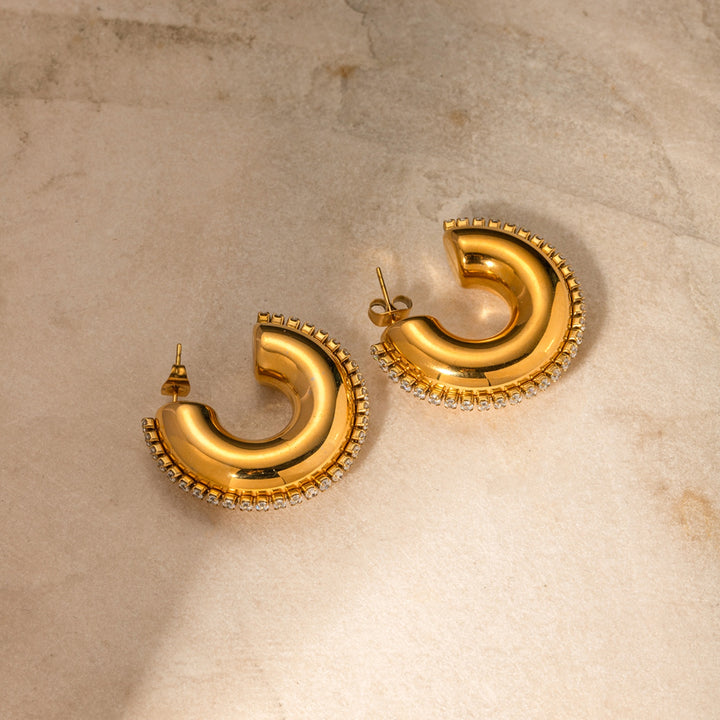 Fashion Sava | C-Hoop Earrings | Zircon Stainless Steel Design