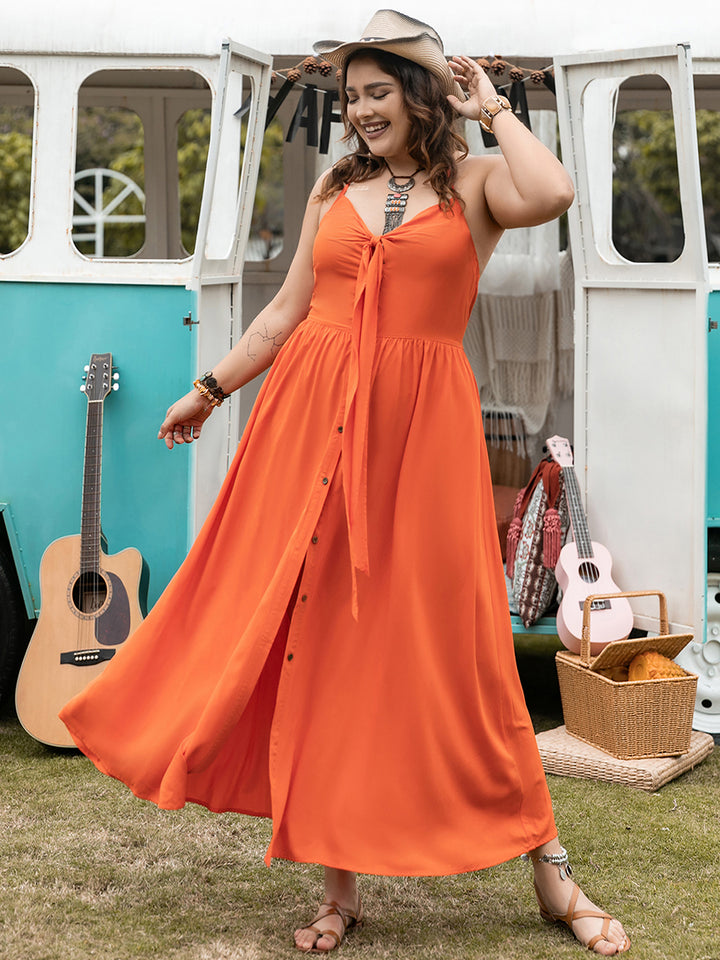 Fashion Sava | Halter Neck Midi Dress | Elegant Plus Size - Orange