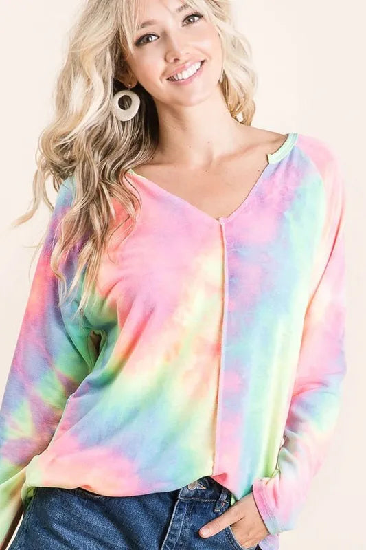 Fashion Sava | Tie Dye Terry Top | Contrast Stitching Detail