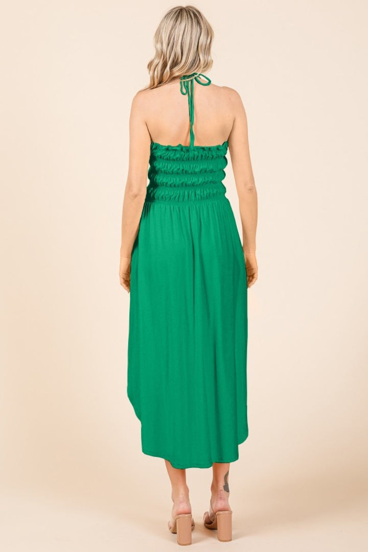Fashion Sava | Tie Back Shirring Dress | Pockets Included - Green Pop