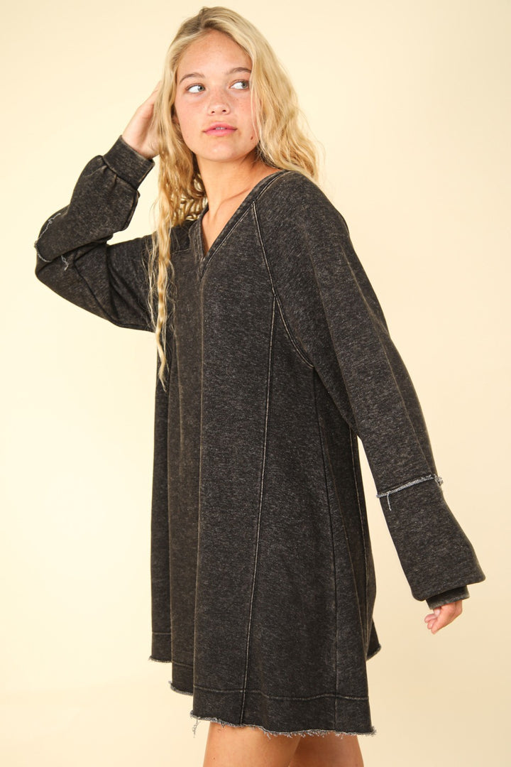 Fashion Sava | Mineral Washed A-Line Mini Dress | Oversized Style - Black