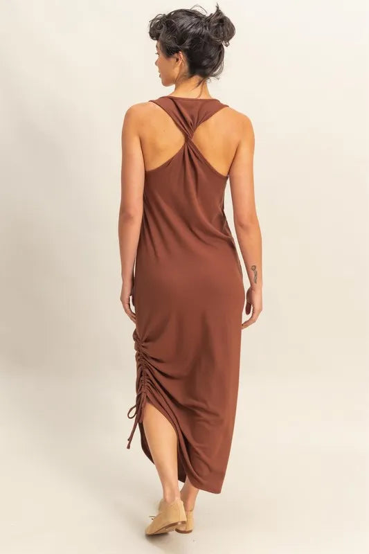 Fashion Sava | Midi Dress | Scoop Neck & Side Tie Detail