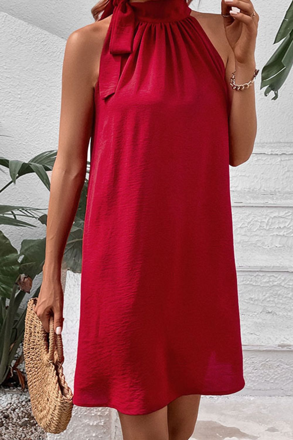 Perfee Tied Mock Neck Sleeveless Dress