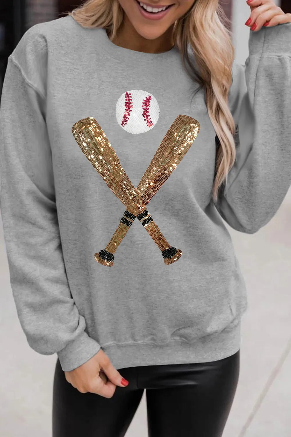 Sudadera de béisbol con lentejuelas y mangas largas