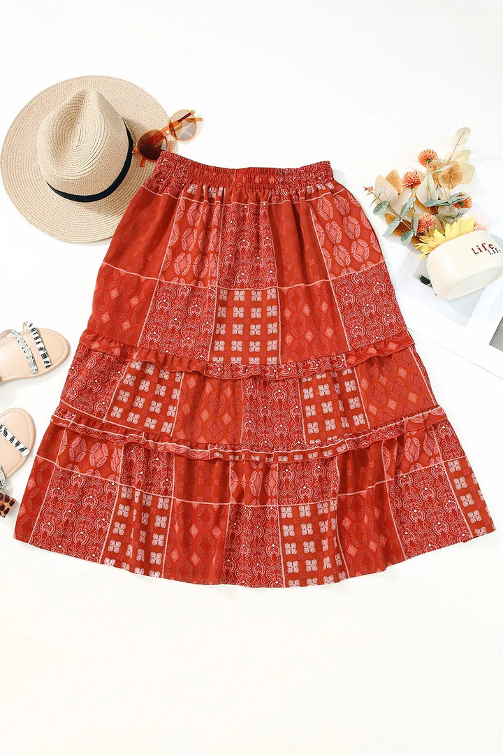 Fashion Sava | Midi Skirt | Printed Drawstring Design