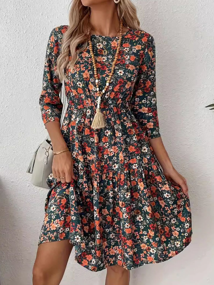 Fashion Sava | Floral Frill Dress | Casual Elegance - Black Forest
