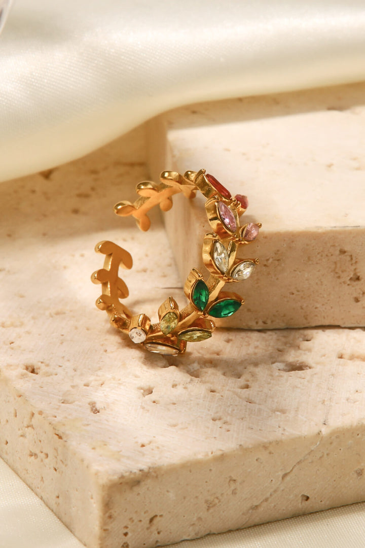 Fashion Sava | Leaf Open Ring | 18K Gold-Plated Elegance
