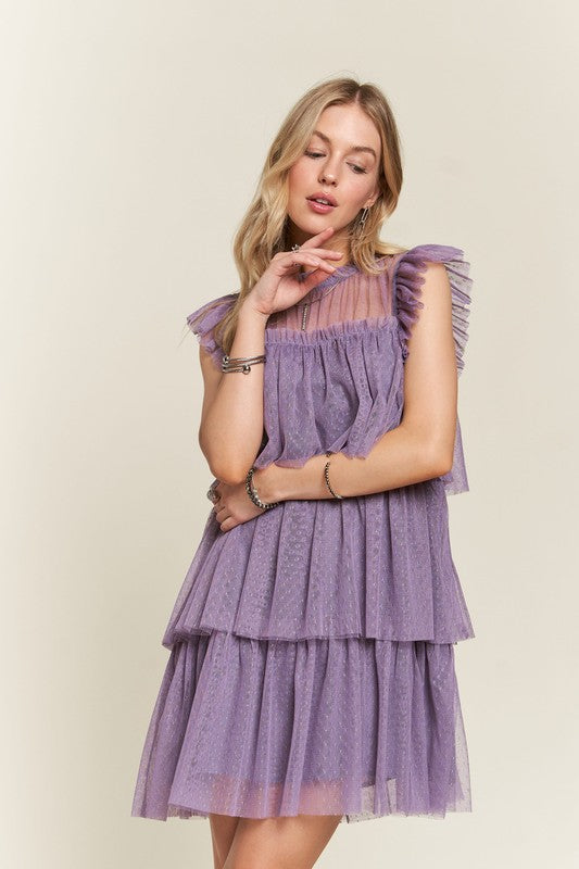 Fashion Sava | ADORA Mesh Dress | Layered Ruffled Elegance - Mauve
