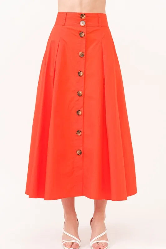 Fashion Sava | Pleated Midi Skirt | Button Front Elegance