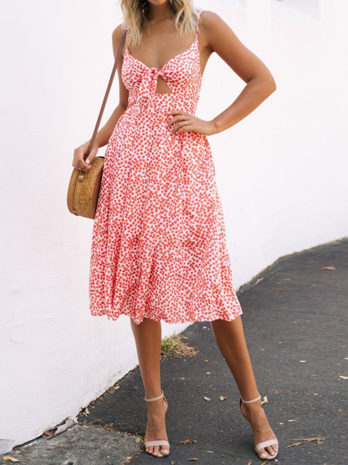 Vestido camisero con escote en forma de corazón y fruncido