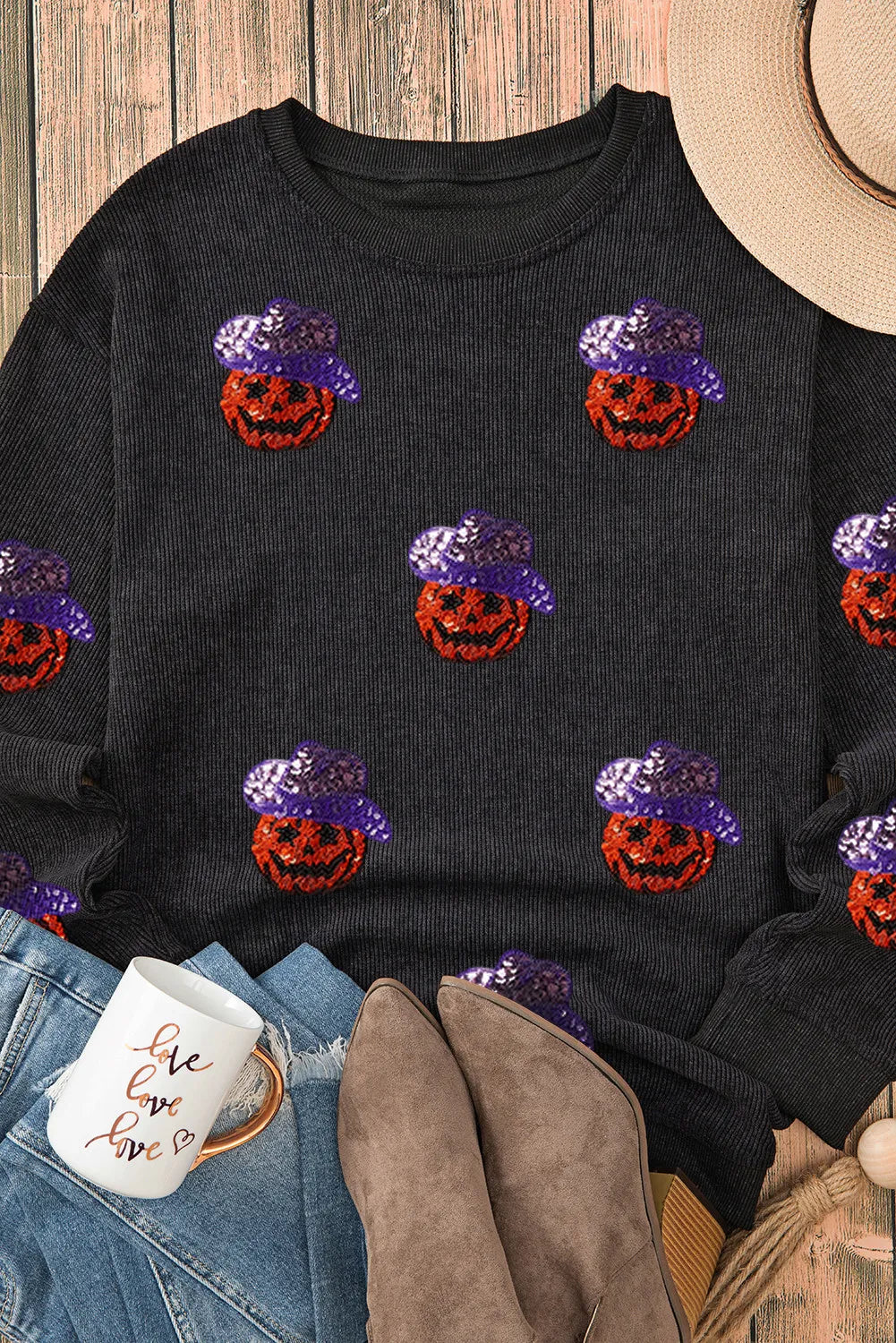 Sudadera de manga larga con lentejuelas y calabaza