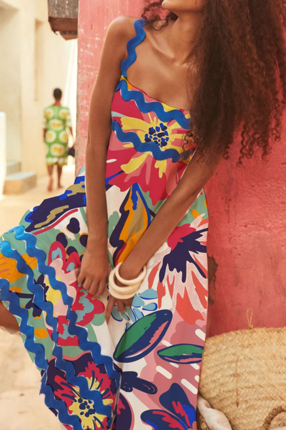 Fashion Sava | Square Neck Dress | Wide Strap Printed Design - Pink