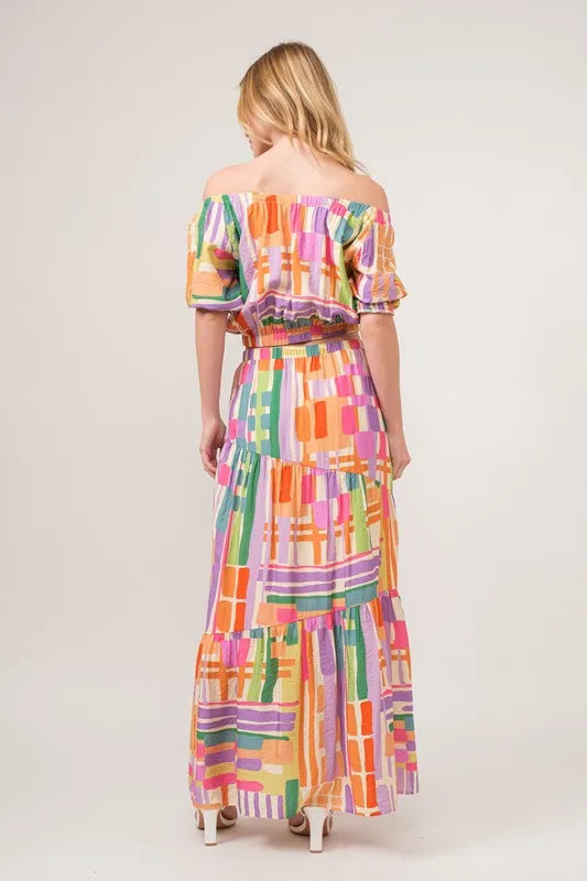 Fashion Sava | Asymmetric Maxi Skirt | Geo Printed Tiered Design