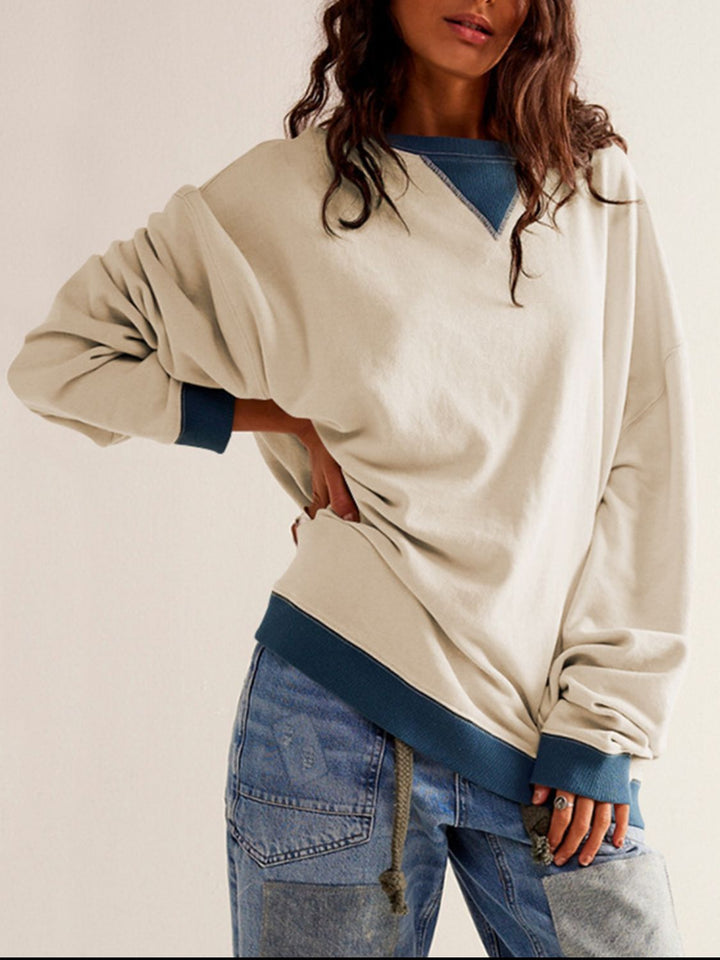Fashion Sava | Contrast Trim Sweatshirt | Cozy Long Sleeve Style