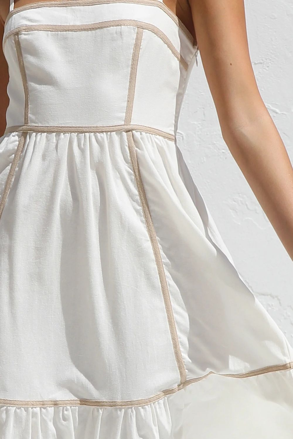 Fashion Sava | Square Neck Midi Cami Dress | Contrast Trim Style - White