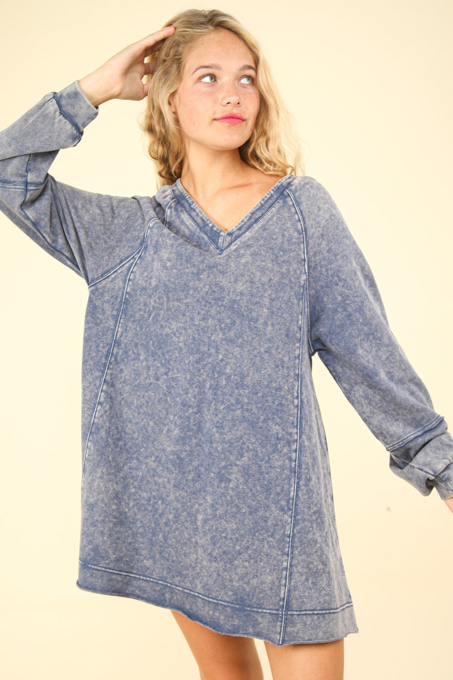Fashion Sava | Mineral Washed Mini Dress | Oversized A-Line Style - Denim