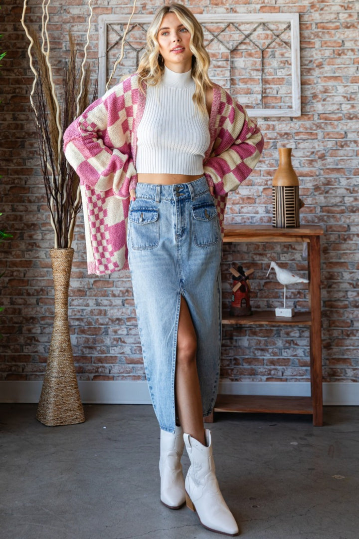 Fashion Sava | Denim Skirt | Mid Rise Slit Design