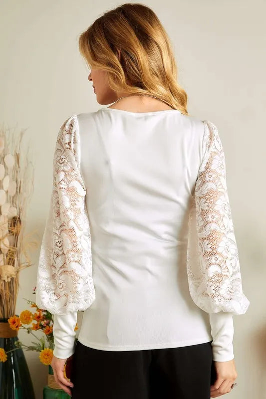 Fashion Sava | Puff Sleeve Top | Lace Splicing Elegance