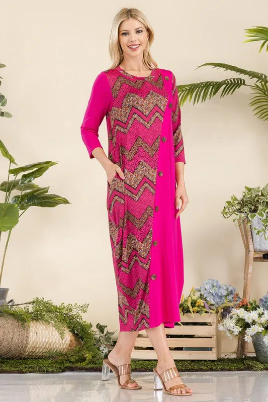 Fashion Sava | Geo Print Dress | Plus Size with Button Details
