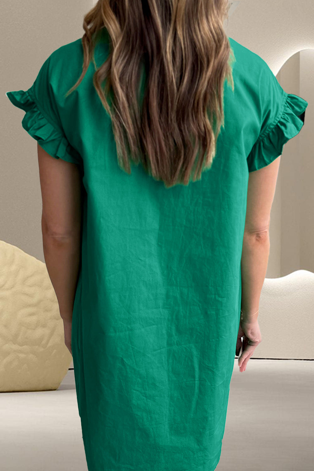 Fashion Sava | Flounce Sleeve Dress | Elegant Collared Design - Dark Green