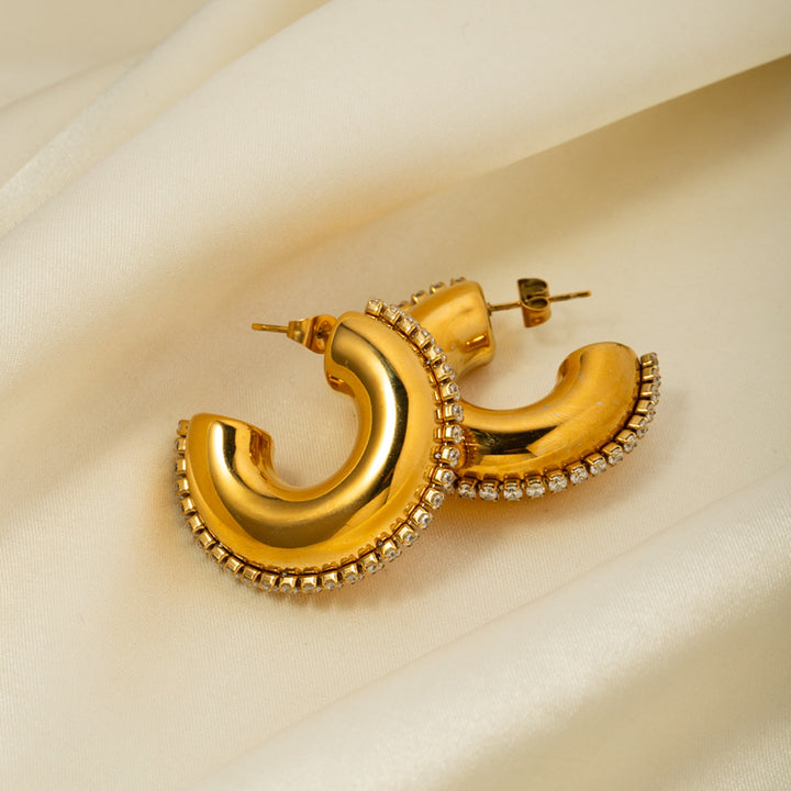 Fashion Sava | C-Hoop Earrings | Zircon Stainless Steel Design