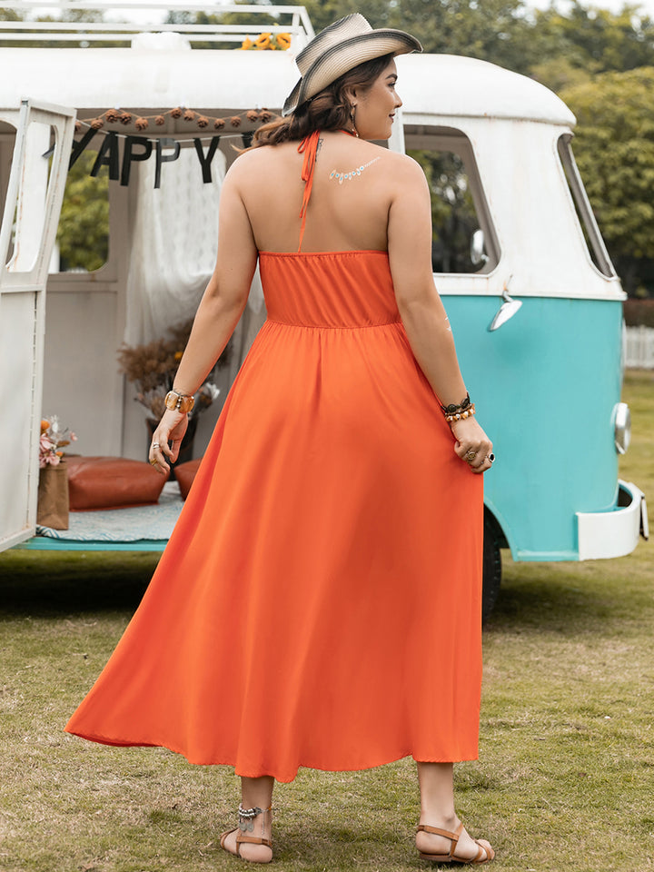Fashion Sava | Halter Neck Midi Dress | Elegant Plus Size - Orange