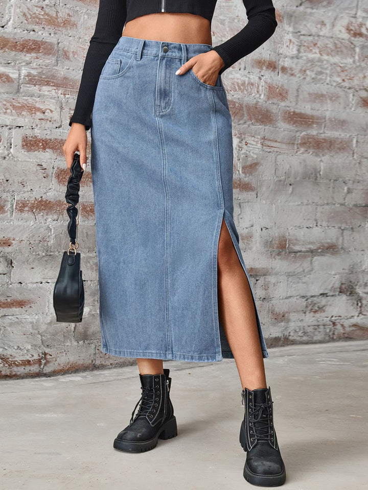 Fashion Sava | Denim Skirt | Slit High Waist with Pockets