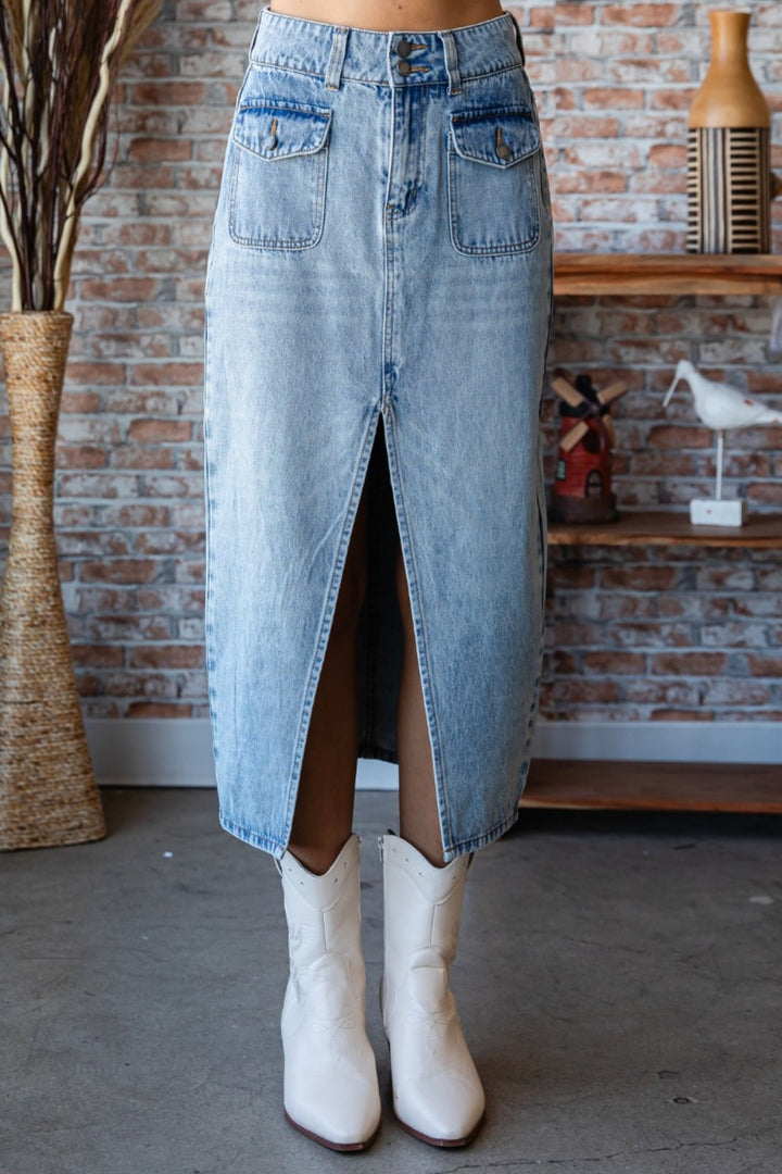 Fashion Sava | Denim Skirt | Mid Rise Slit Design