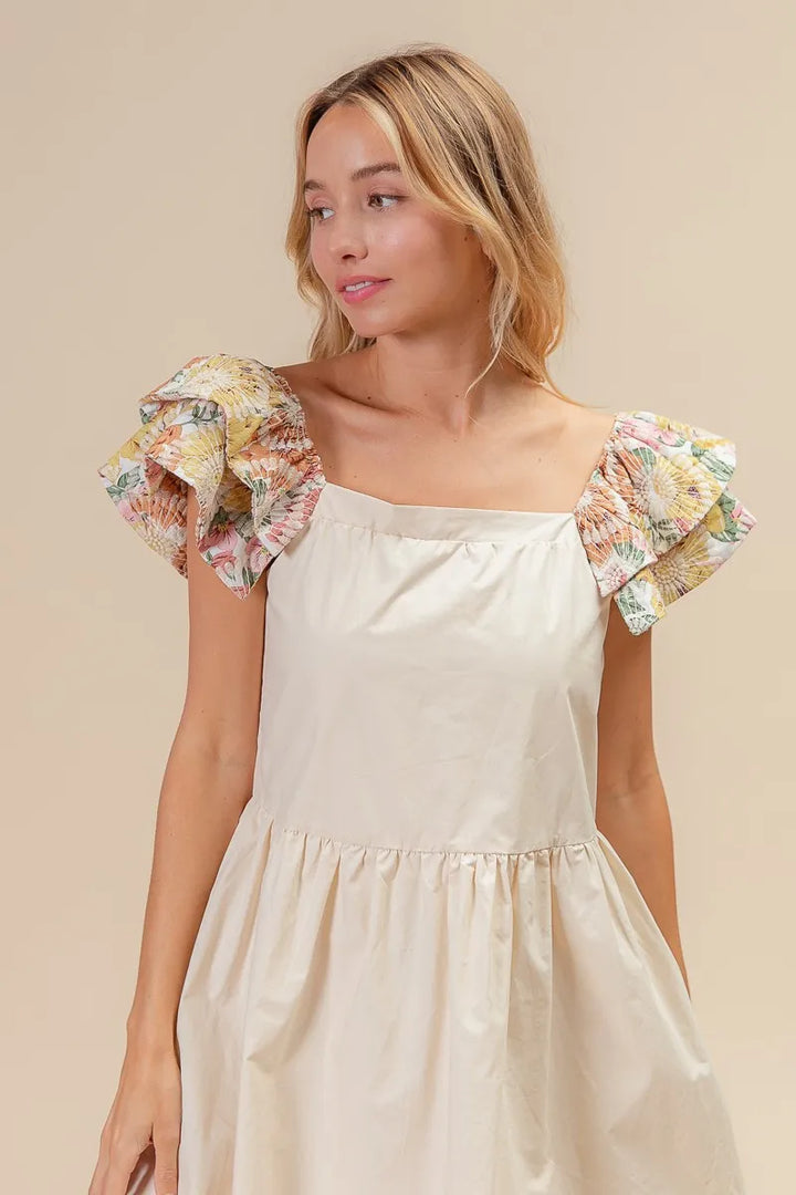 Fashion Sava | Floral Sleeve Dress | Embroidered Elegance