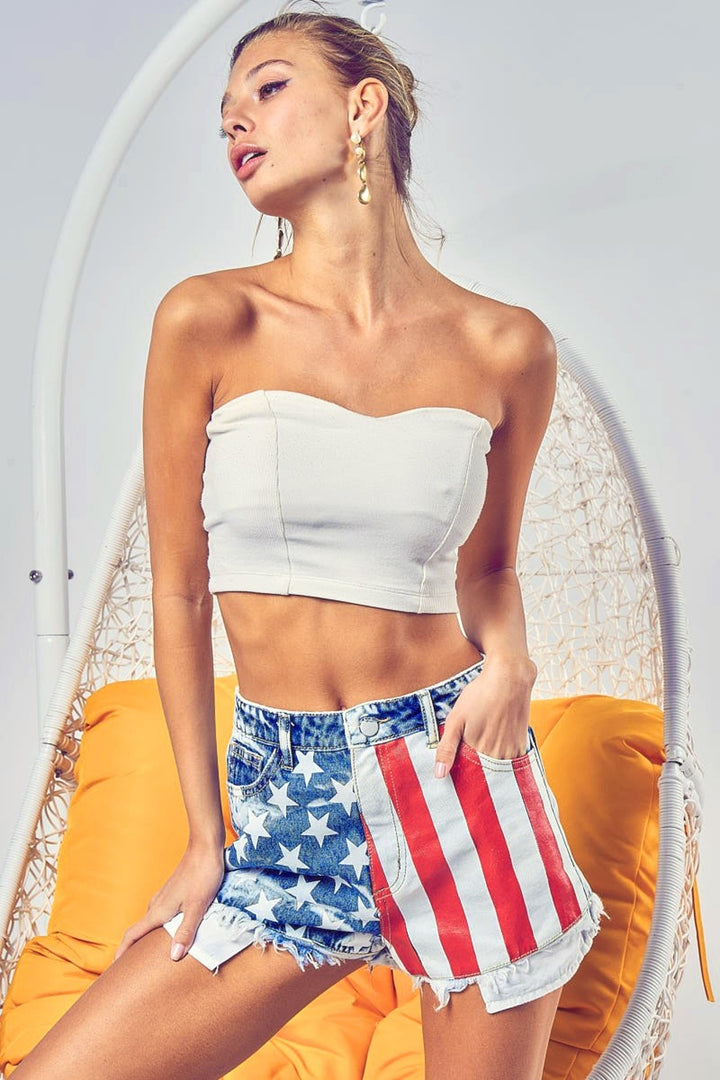 Fashion Sava | Denim Shorts | US Flag Theme Bleached Style