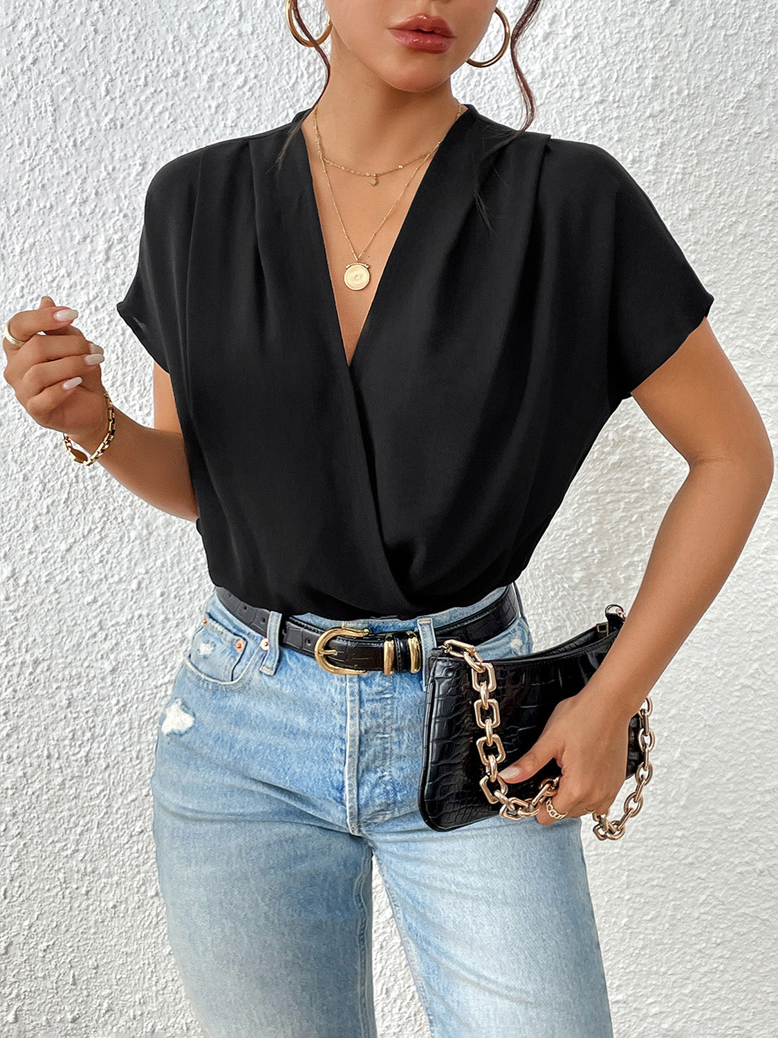 Fashion Sava | Surplice Bodysuit | Ruched Elegance