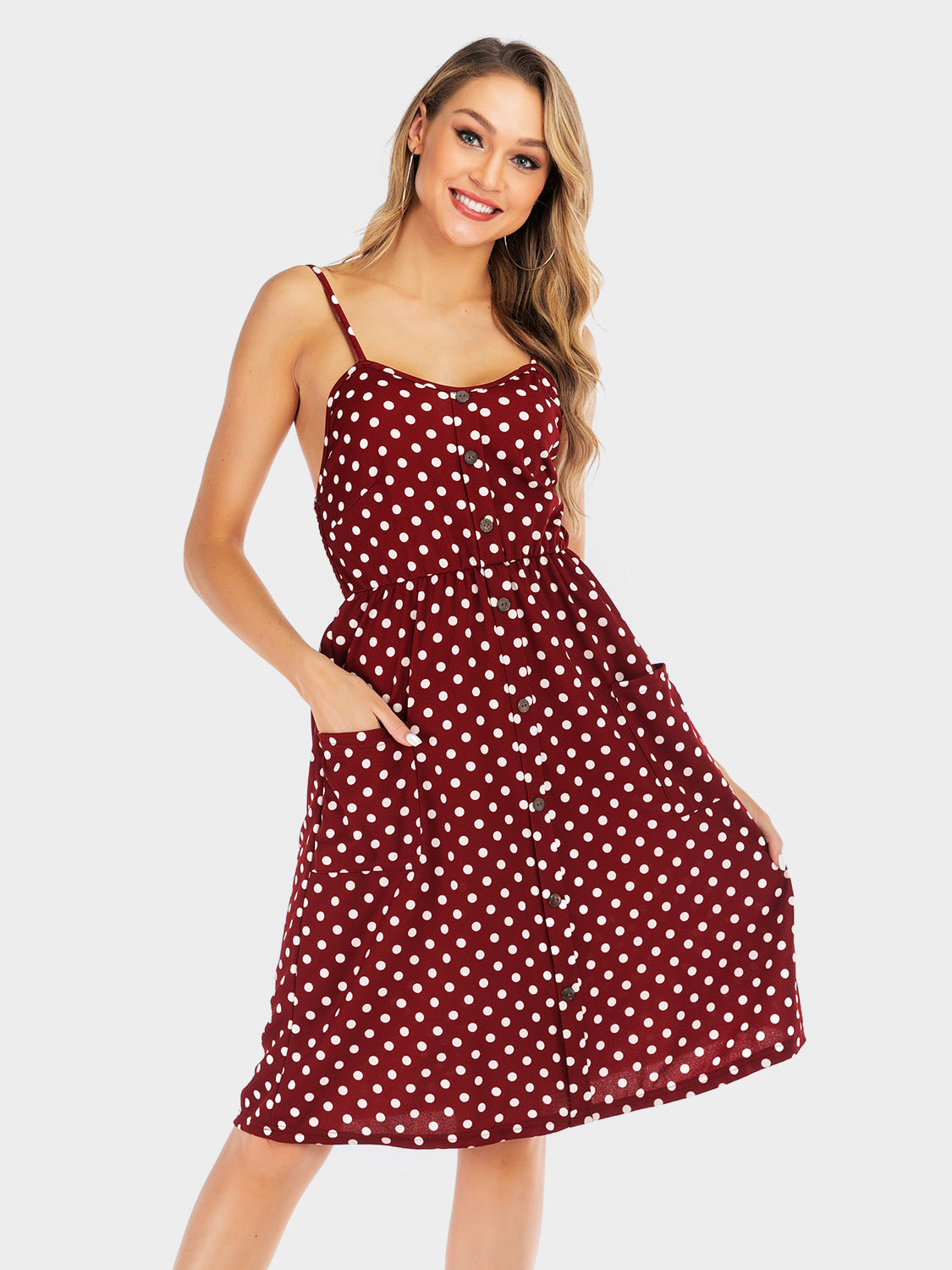 Vestido de lunares con escote en forma de corazón y bolsillos Perfee