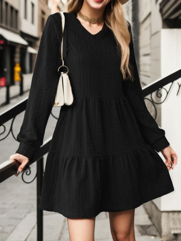 Fashion Sava | V-Neck Mini Dress | Trendy & Elegant - Black