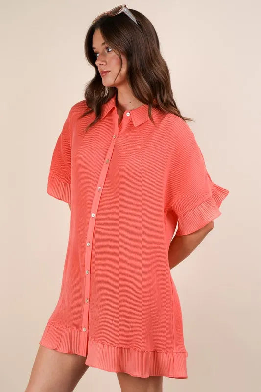 Fashion Sava | Mini Dress | Pleated Detail Button Down