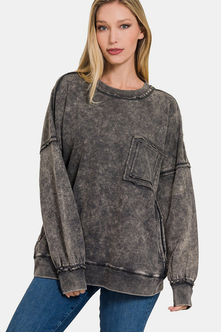 Fashion Sava | Exposed Seam Sweatshirt | Cozy Dropped Shoulder