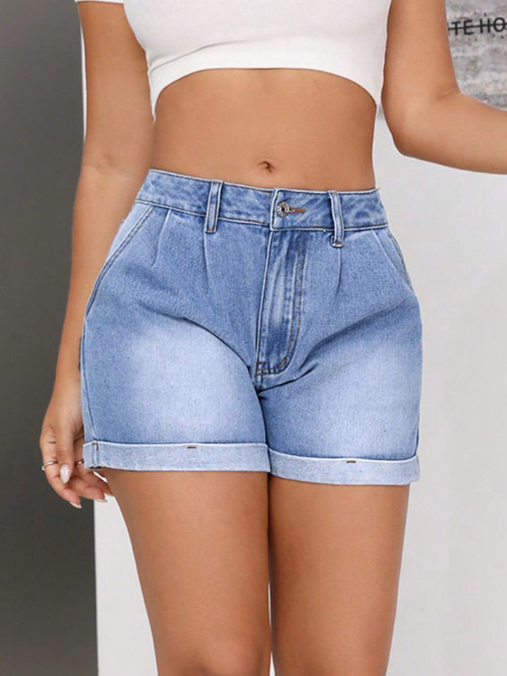 Fashion Sava | Denim Shorts | Rolled Hem Mid-Rise Waist