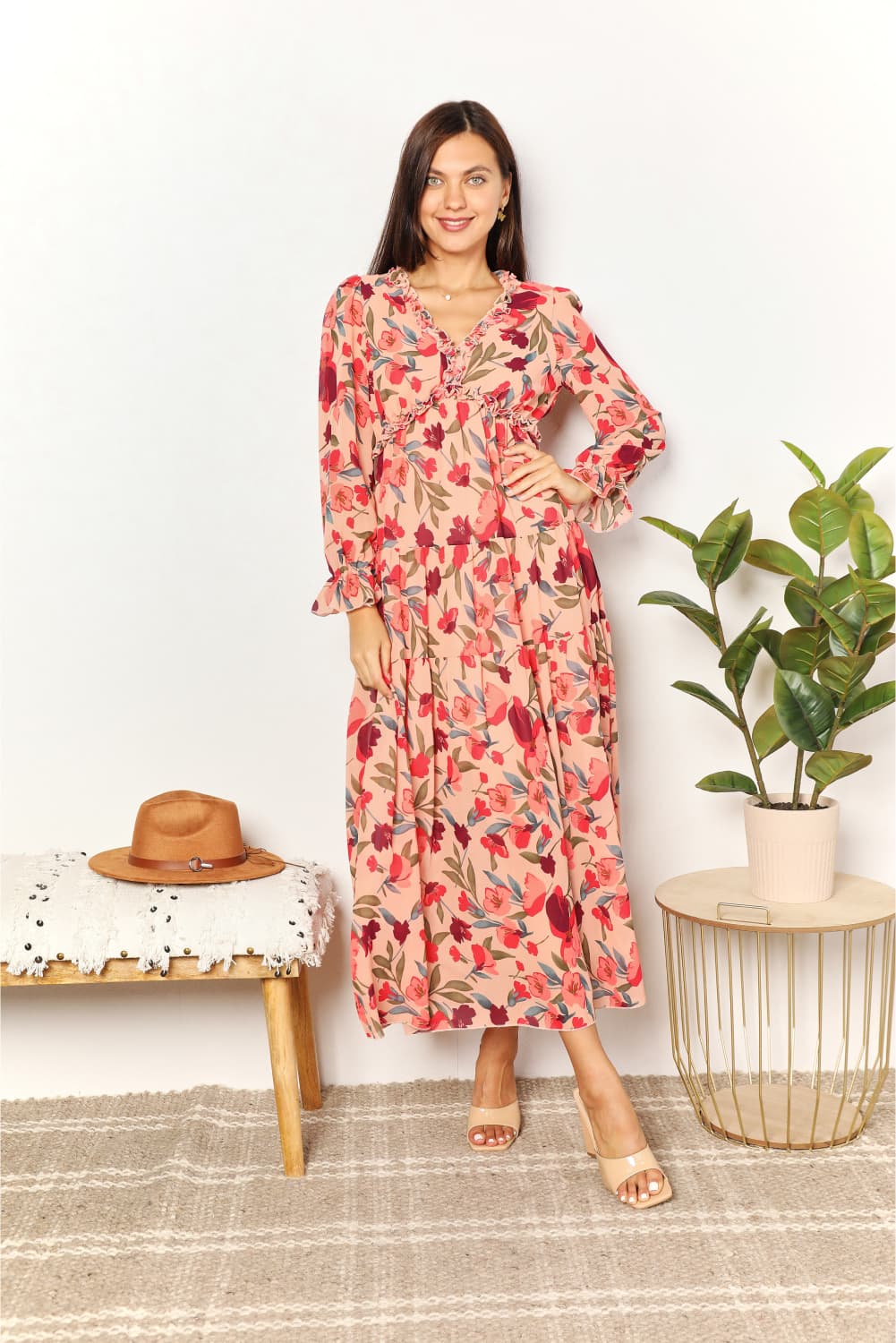 Fashion Sava | Floral Frill Maxi Dress | Elegant Occasion Wear - Floral