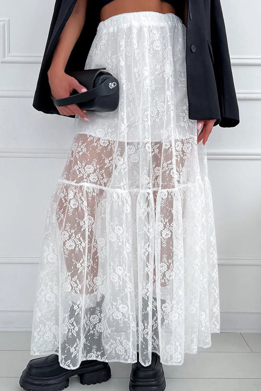 Fashion Sava | Maxi Skirt | Lace Elastic Waist Design