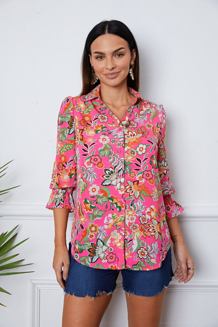 Fashion Sava | Flounce Sleeve Shirt | Elegant Floral Design