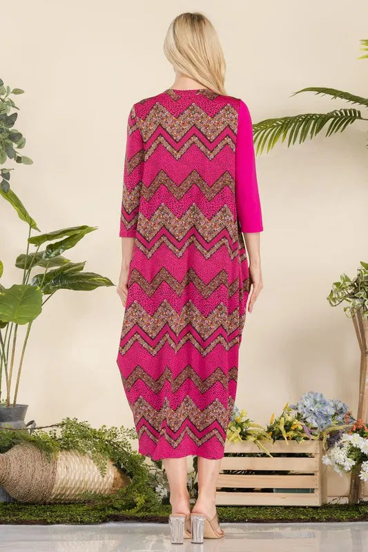 Fashion Sava | Geo Print Dress | Plus Size with Button Details