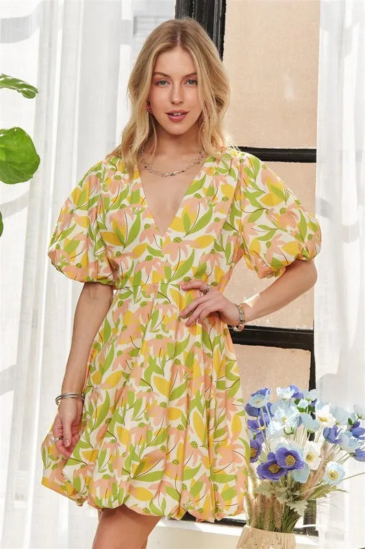 Fashion Sava | Puff Sleeve Dress | Elegant Floral Design