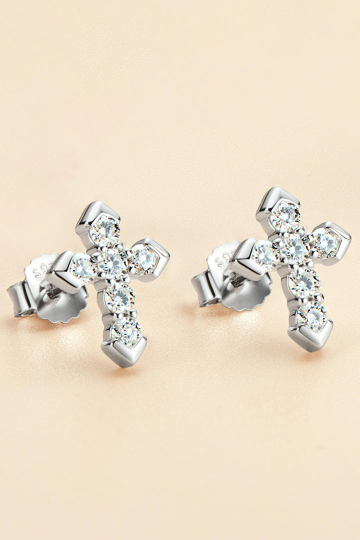 Fashion Sava | Moissanite Cross Stud Earrings | Elegant Sparkle