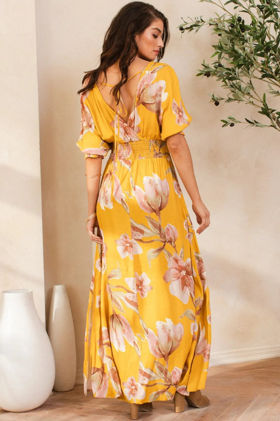 Fashion Sava | Floral Maxi Dress | Open Tie Back Design