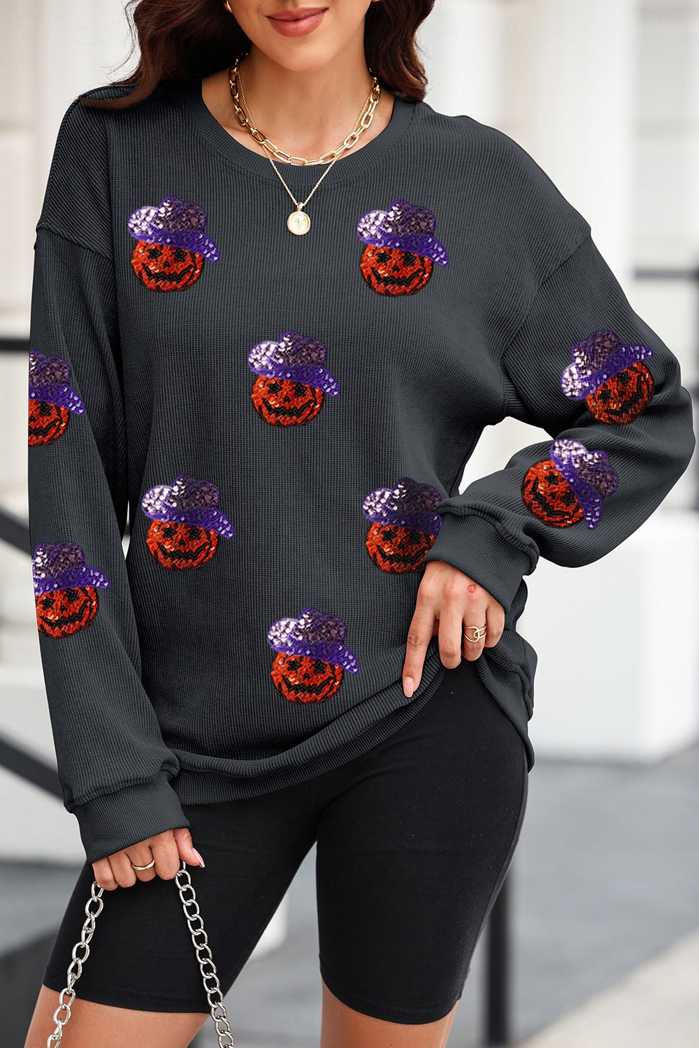 Sudadera de manga larga con lentejuelas y calabaza