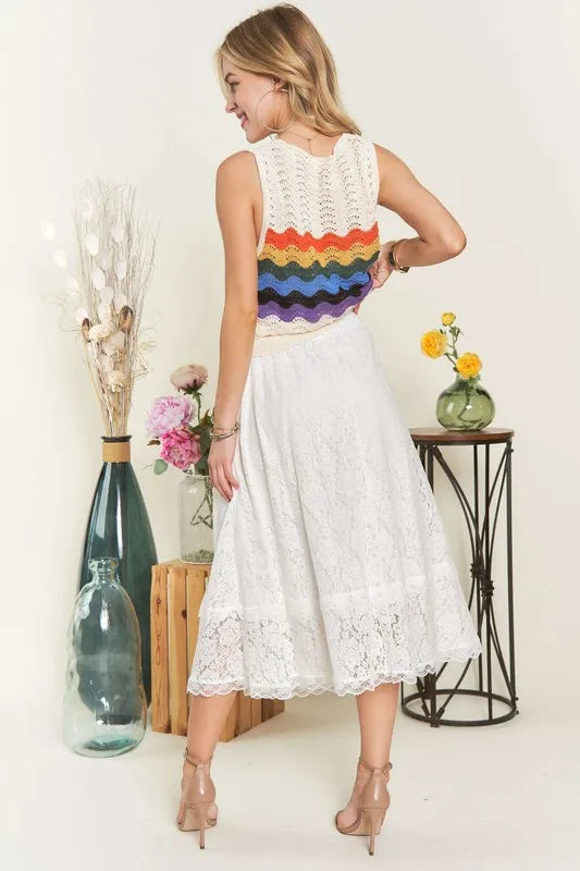 Fashion Sava | Lace Midi Skirt | Elastic Waist Comfort